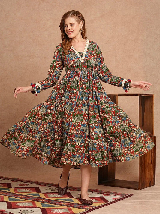 Ethnic Animal Print Flared Midi Dress - shoproohani