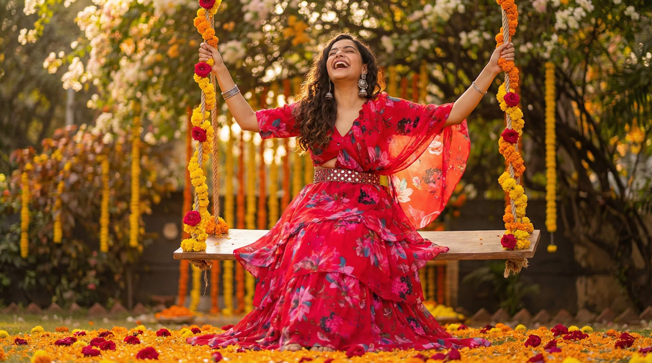 a women wearing read lehnga shoproohani.com