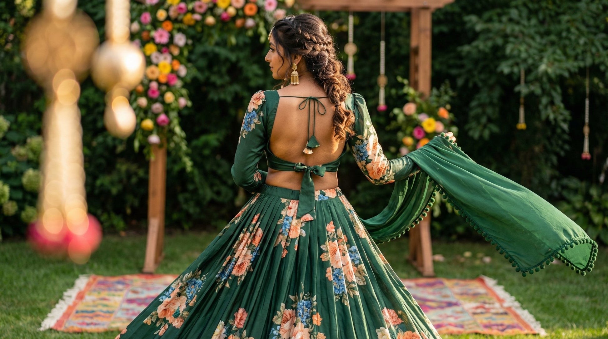 Emerald Green Floral Lehenga - shoproohani