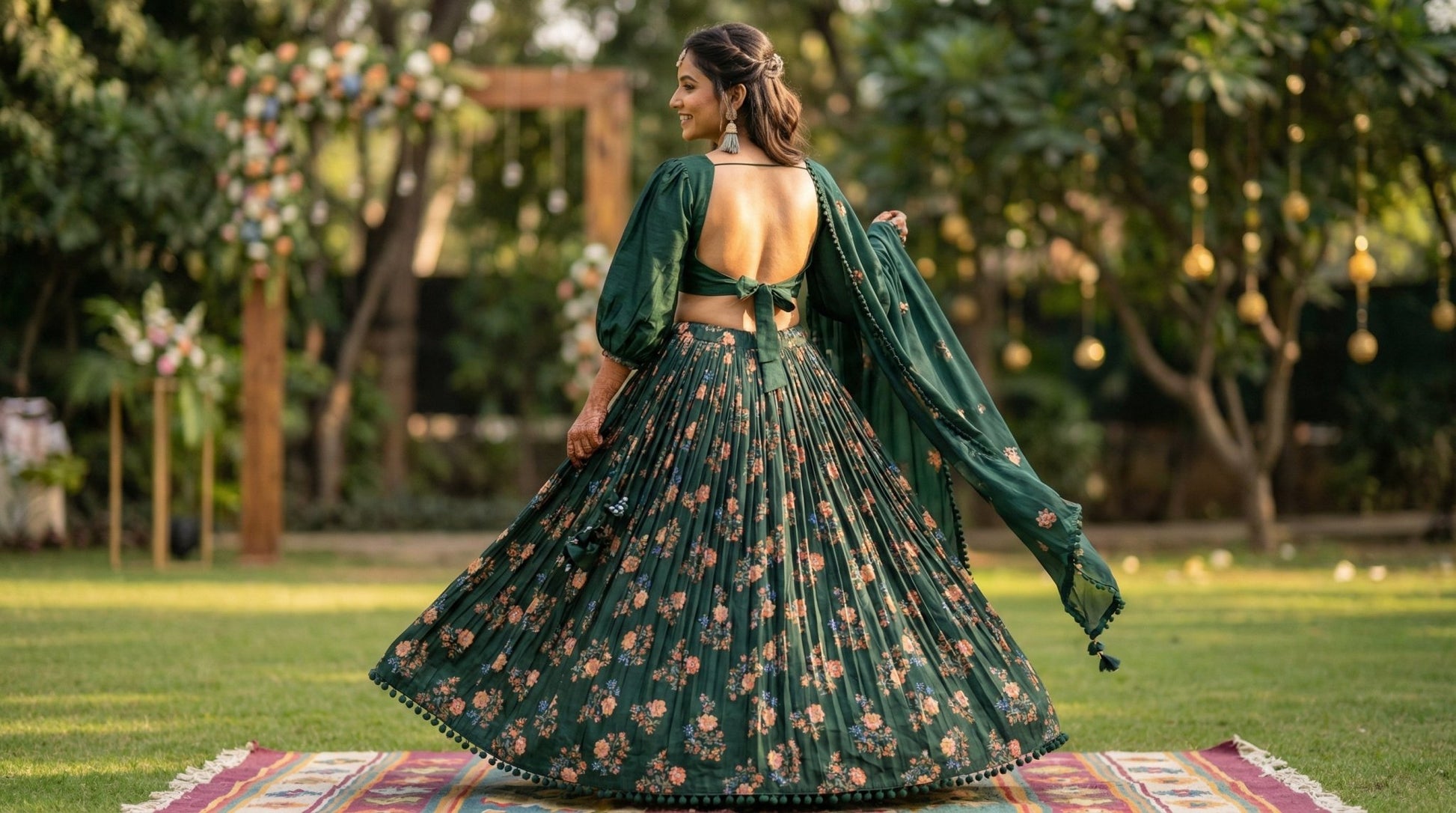 Emerald Green Floral Lehenga - shoproohani