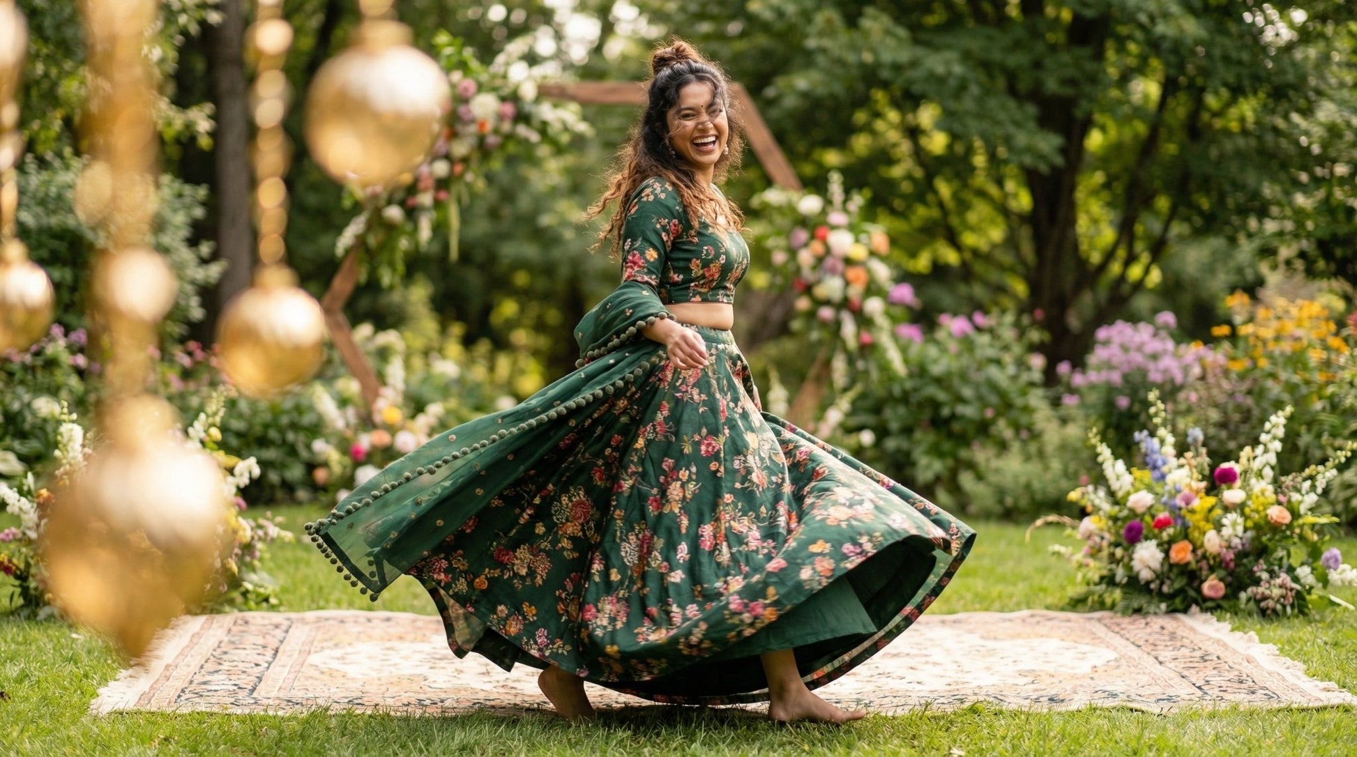 Emerald Green Floral Lehenga - shoproohani