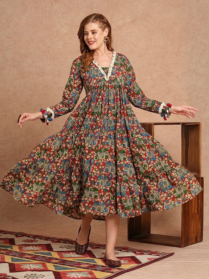 Ethnic Animal Print Flared Midi Dress - shoproohani