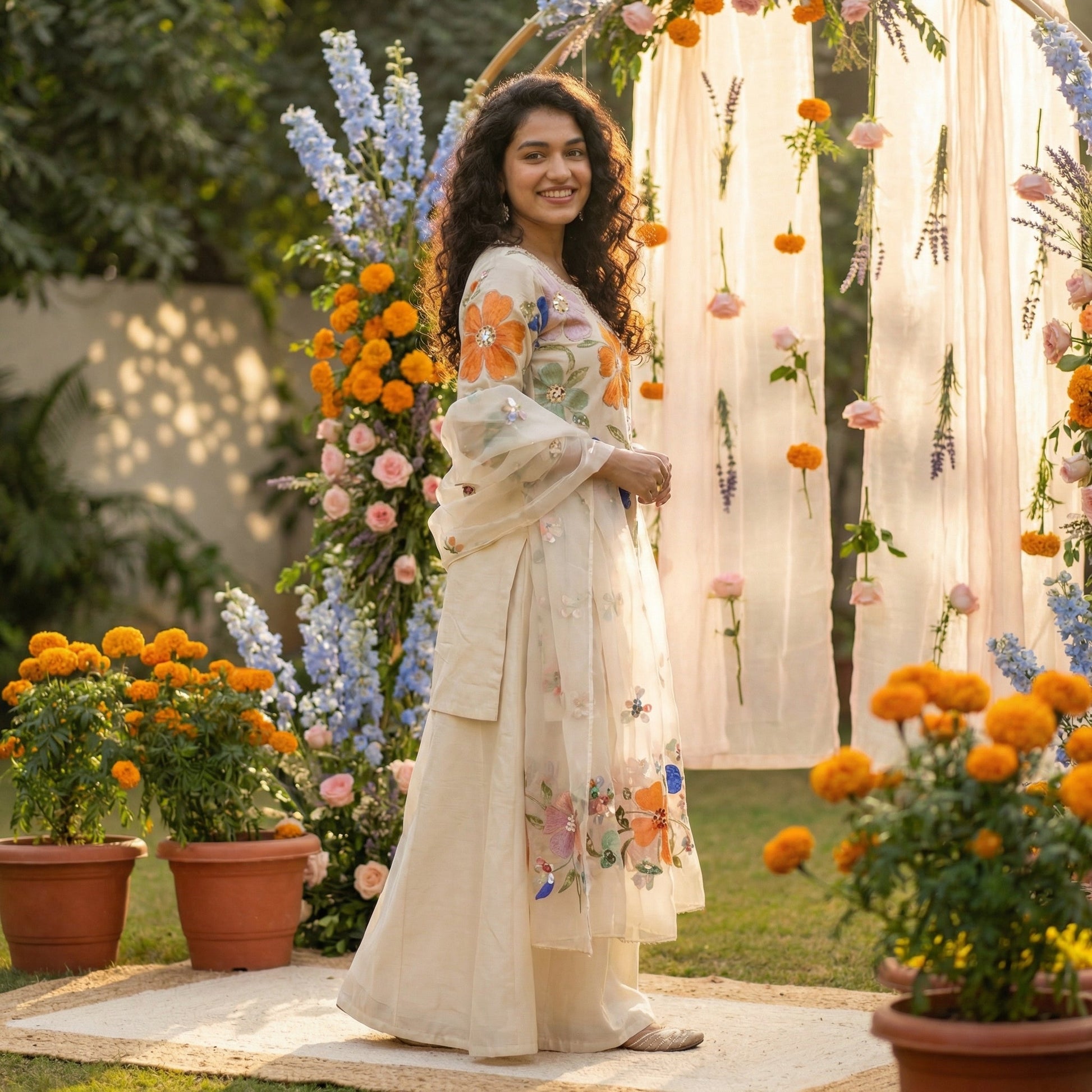 Garden Bloom Painted Organza Kurta Set - shoproohani