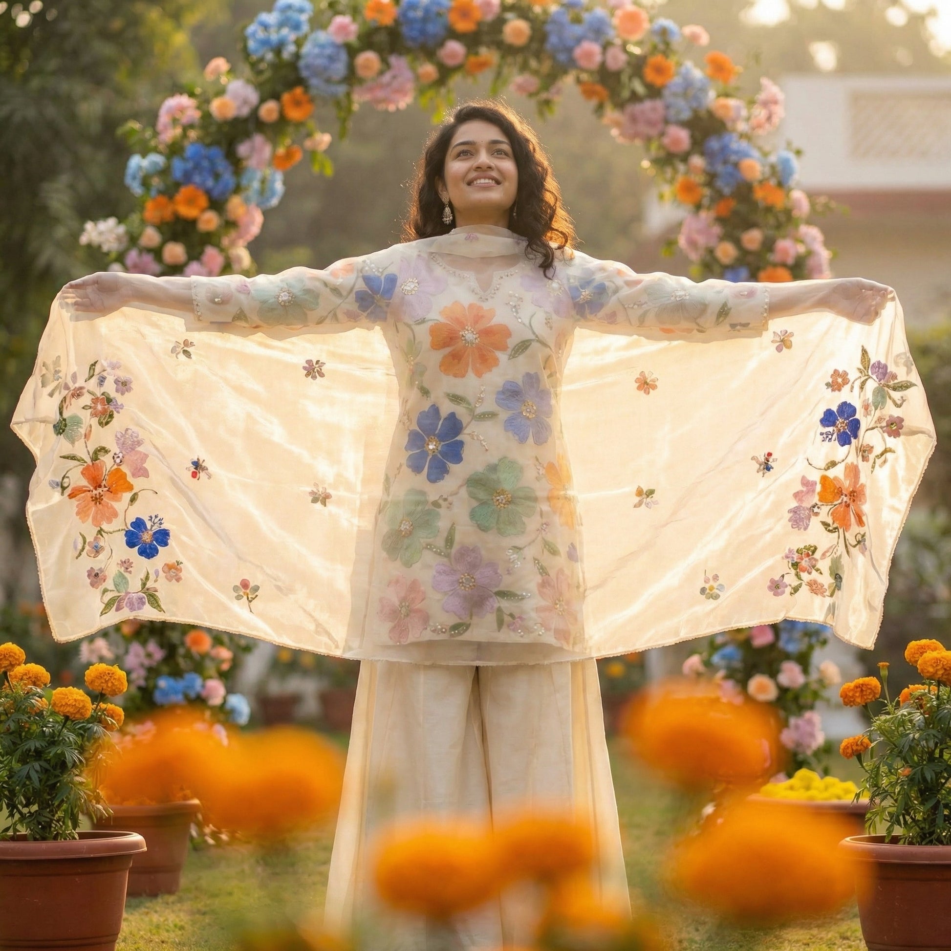 Garden Bloom Painted Organza Kurta Set - shoproohani