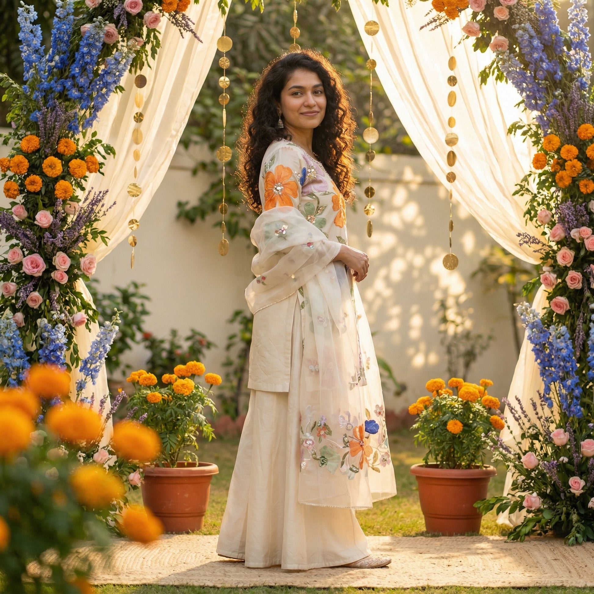 Garden Bloom Painted Organza Kurta Set - shoproohani