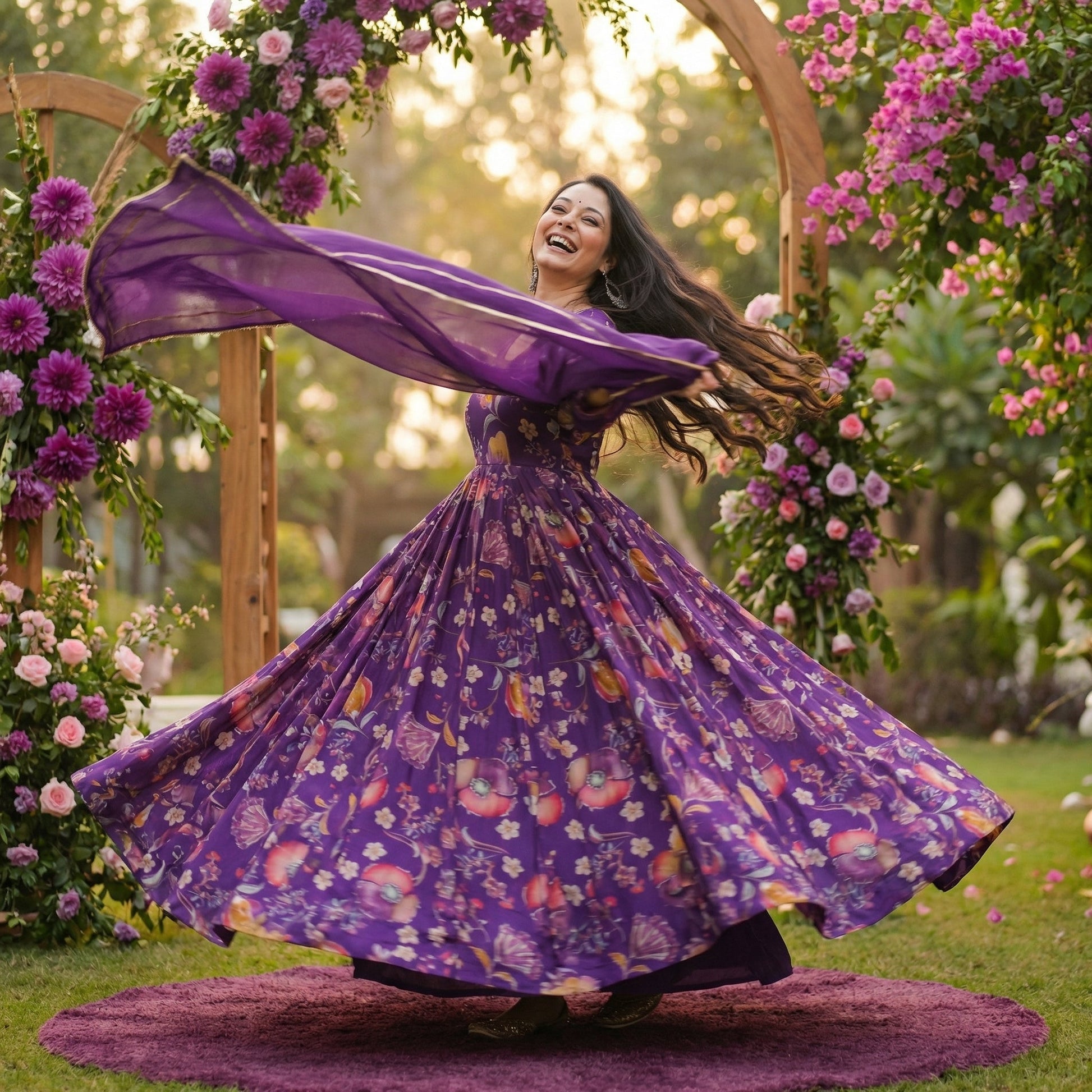 Purple Floral Anarkali Gown with Dupatta - shoproohani